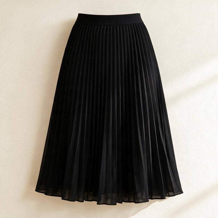 Ponsonby Lane pleated midi skirt in Black – front view, ghost mannequin