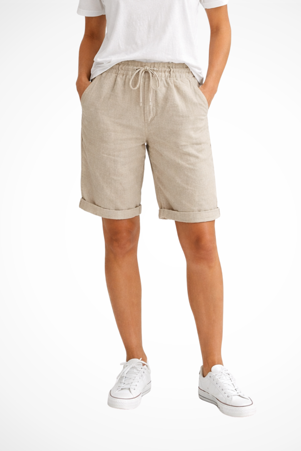 Capri Women Straight Cut | Elastic Waist and Cropped Leg in Beige#colour_beige