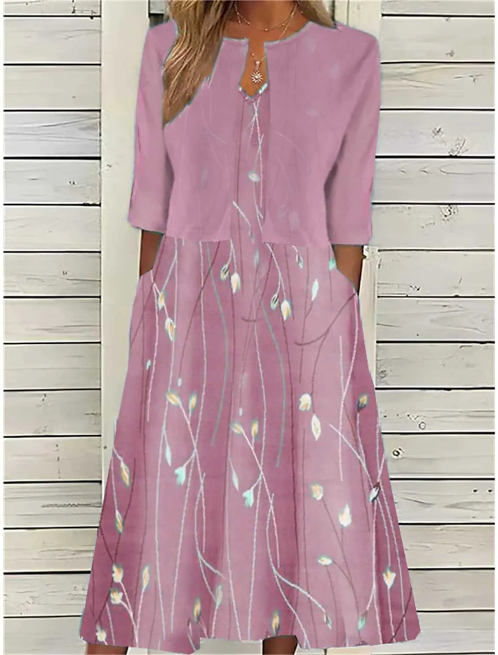 Longsleeve Dress Women with Midi Length in Pink#colour_pink