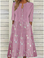 Longsleeve Dress Women with Midi Length in Pink#colour_pink
