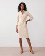 Brown Dress Women with Belted Waist in Beige#colour_beige
