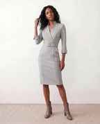 Brown Dress Women with Belted Waist in Grey#colour_grey