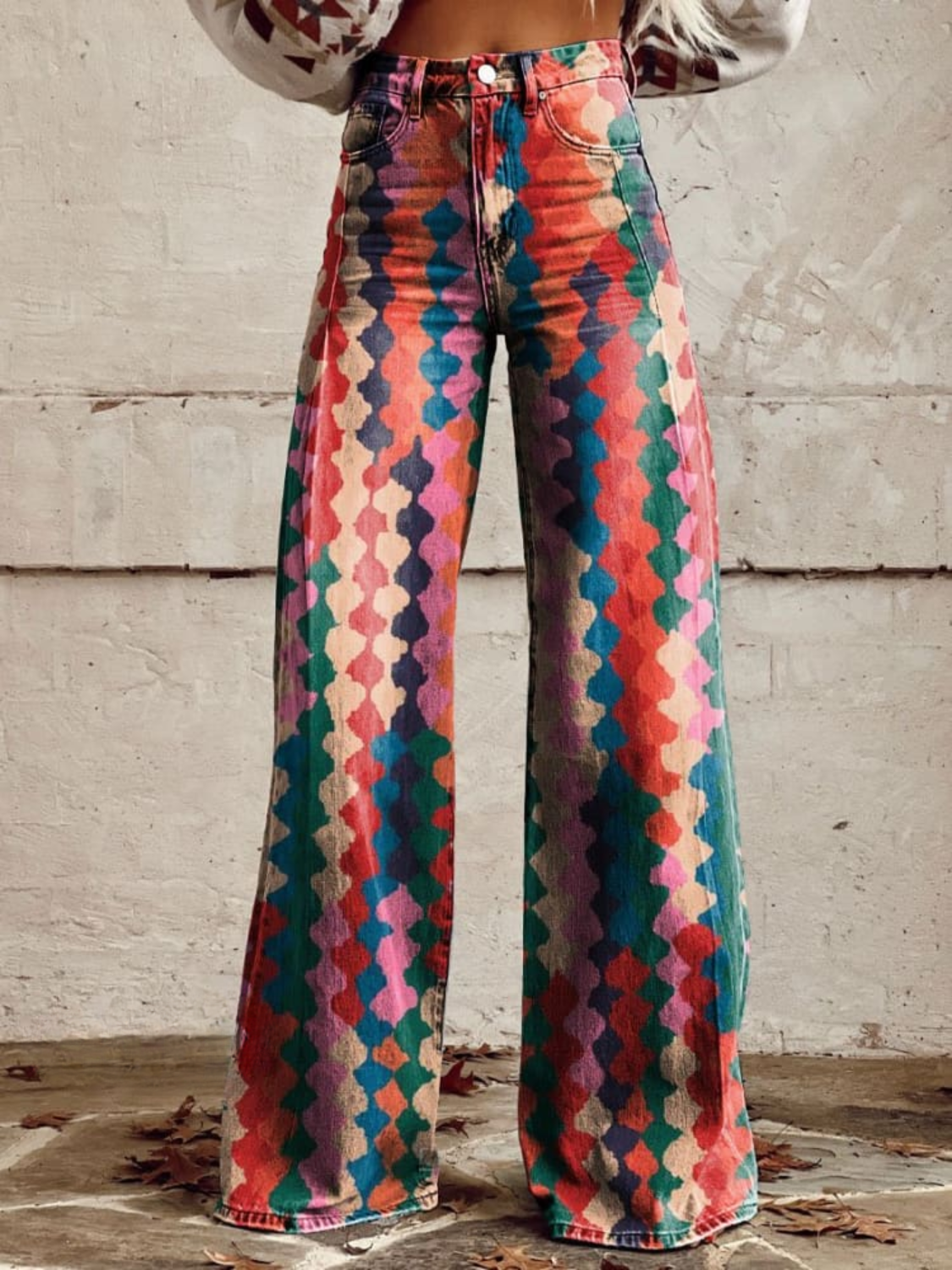 Pinstripe Pants Women with Wide Leg in Multicolour#colour_multicolour