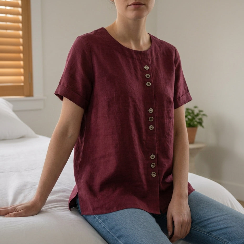 Linen Tops Women in Burgundy#colour_burgundy