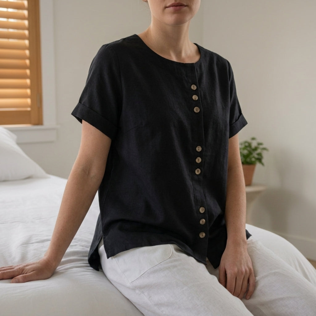 Linen Tops Women in Black#colour_black