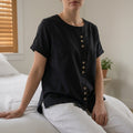 Linen Tops Women in Black#colour_black