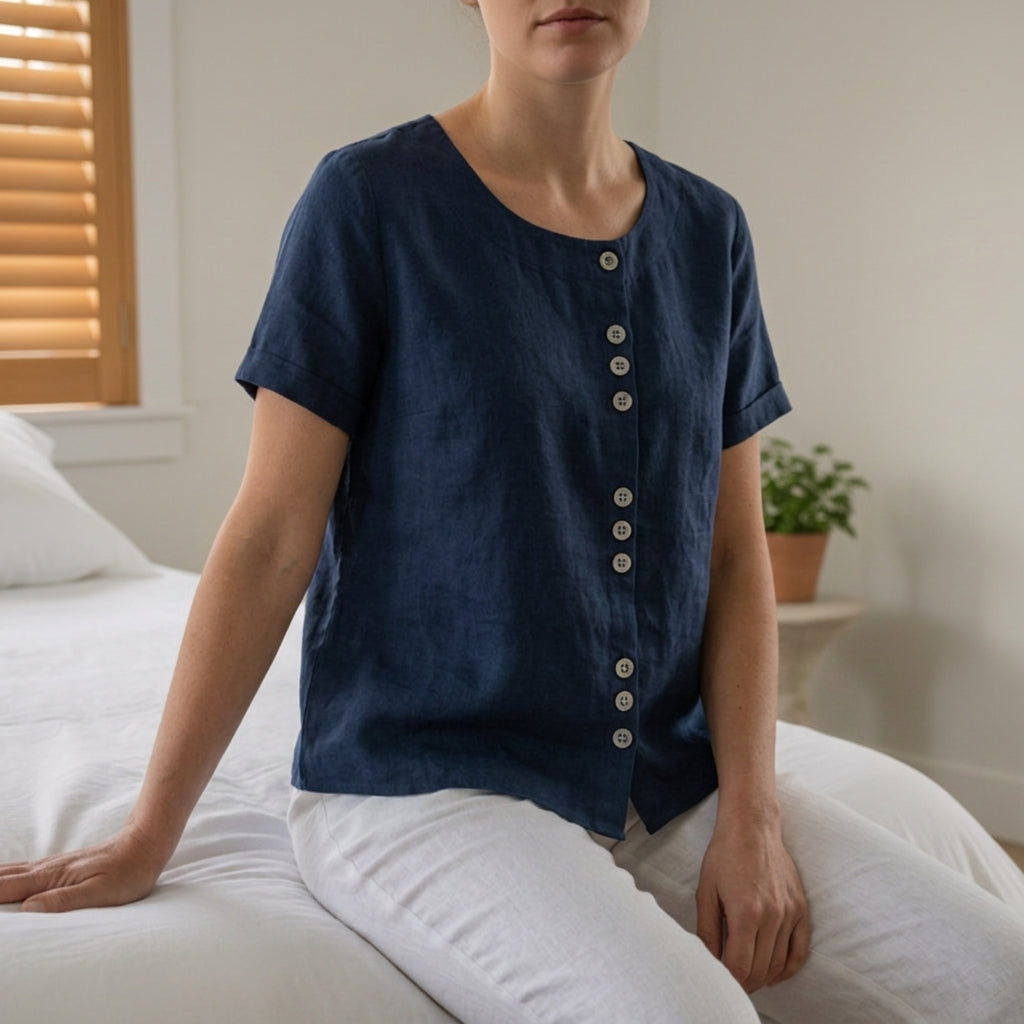 Linen Tops Women in Navy#colour_navy