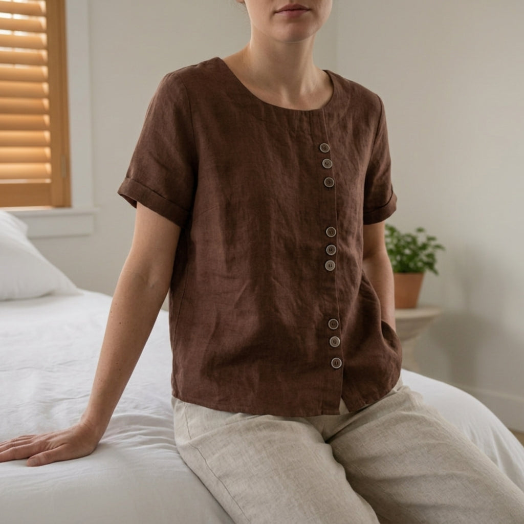 Linen Tops Women in Chocolate#colour_chocolate