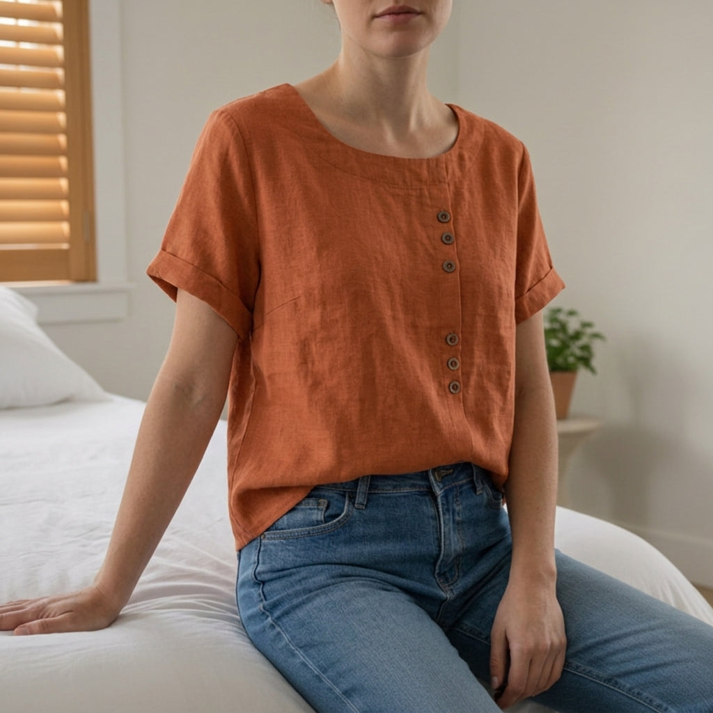Linen Tops Women in Orange#colour_orange