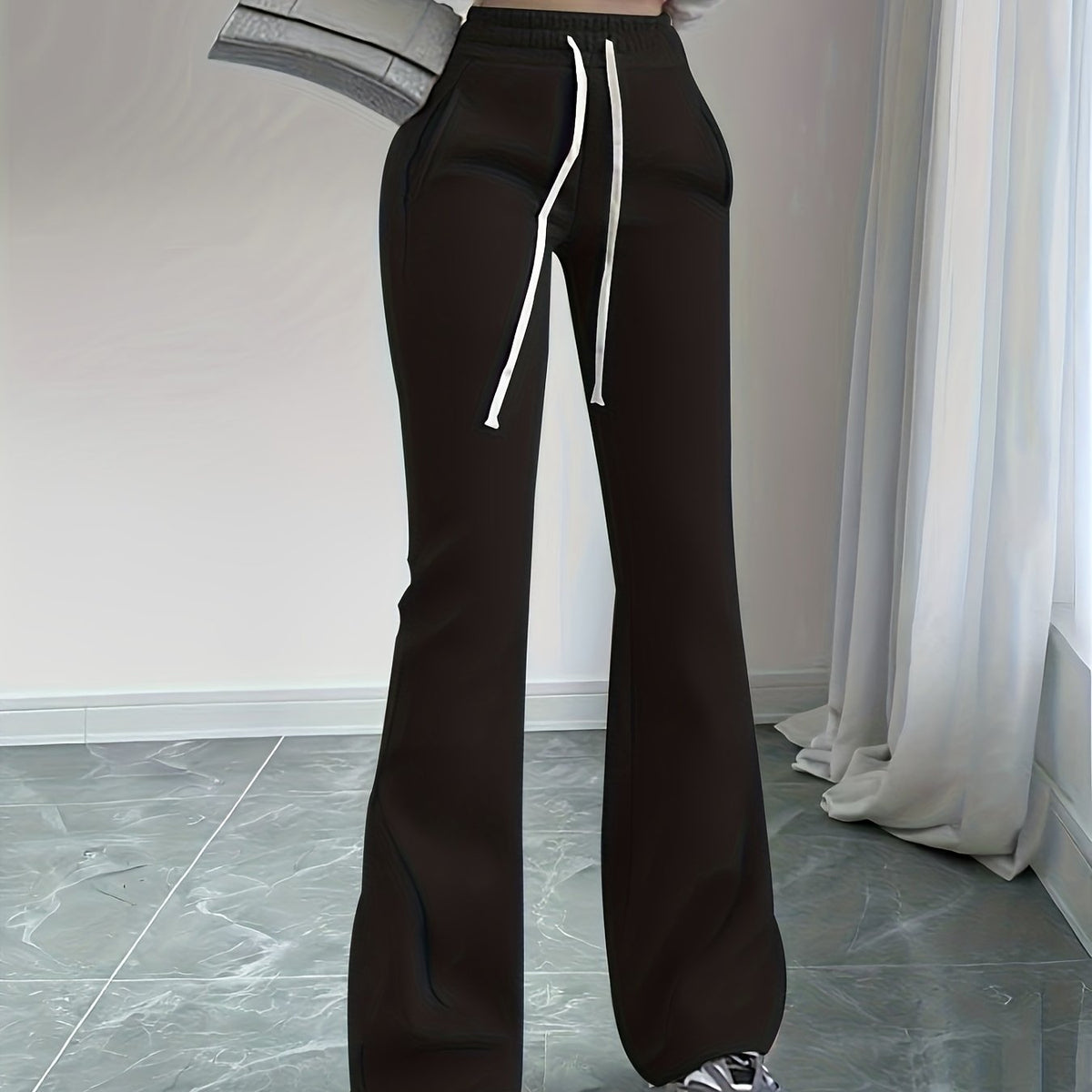 Tailored Pants Women with High Waist and Wide Leg in Black#colour_black