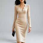 Black Dress Women with Full Length in Beige#colour_beige
