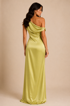 Slip Dress Women with Asymmetric Line in Chartreuse#colour_chartreuse