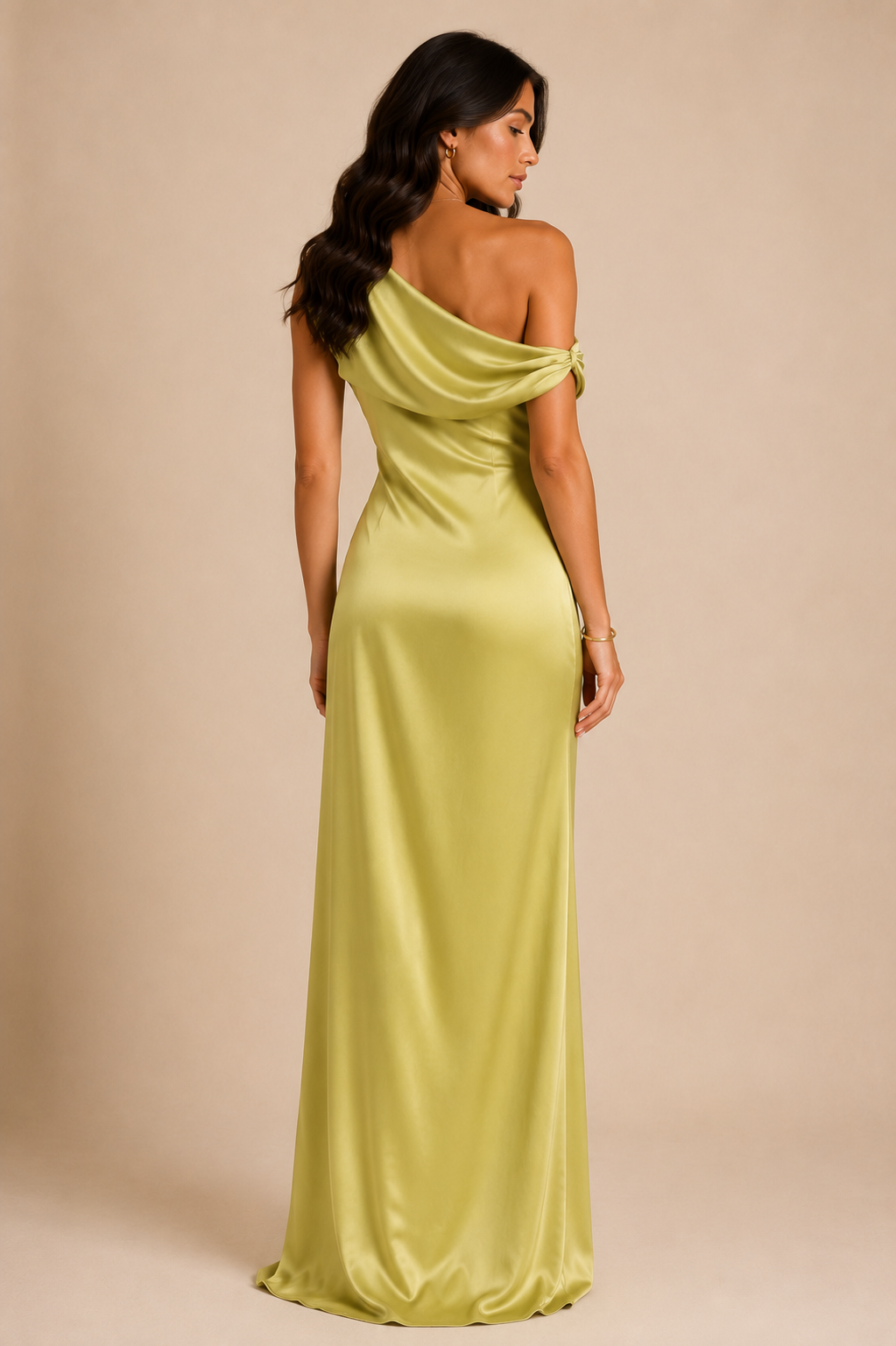 Slip Dress Women with Asymmetric Line in Chartreuse#colour_chartreuse