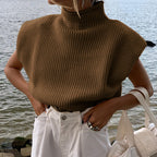 Camisole Tops Women with Knitted Fabric in Brown#colour_brown