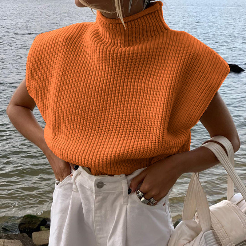 Camisole Tops Women with Knitted Fabric in Orange#colour_orange