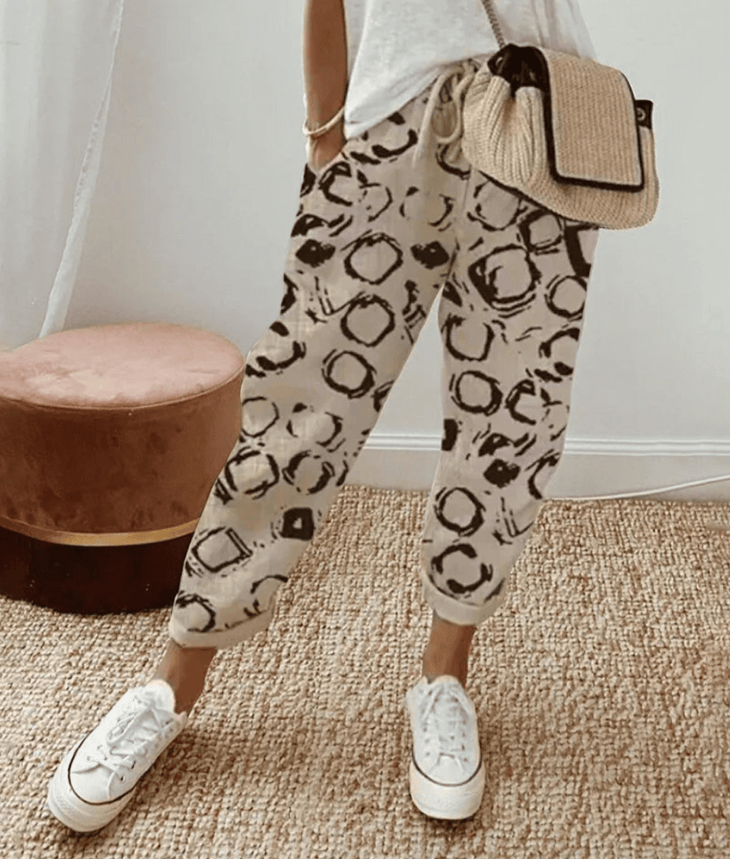 Work Pants Women with Pure Linen Fabric in Khaki#colour_khaki