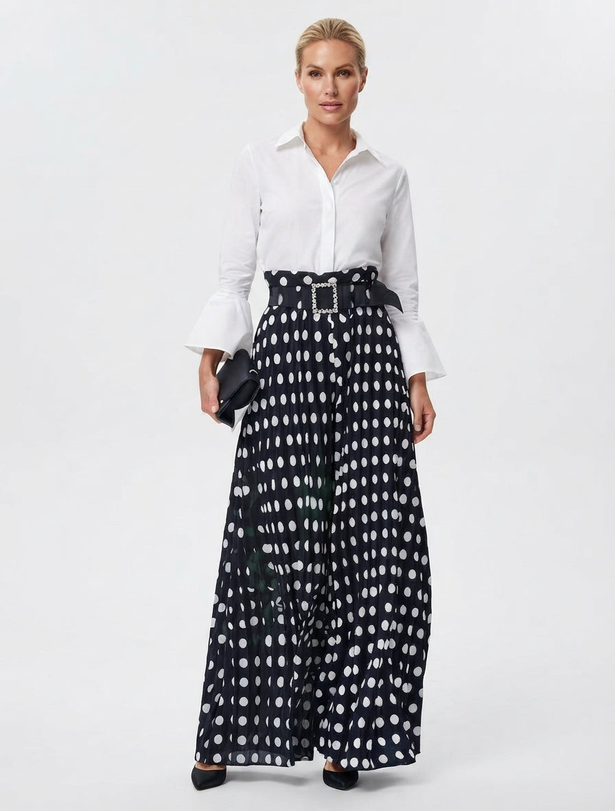 Palazzo Pants Women Polka Dot | Wide Leg and Belted Waist in Polka Dots#colour_polka-dots