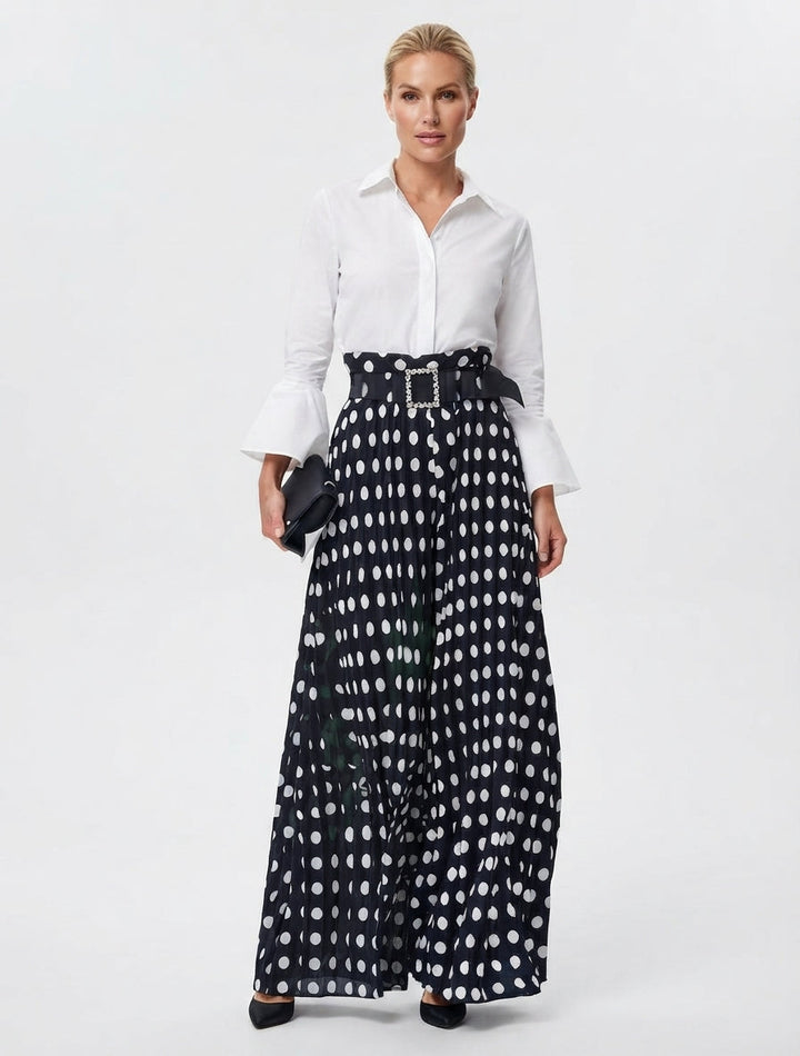 Palazzo Pants Women Polka Dot | Wide Leg and Belted Waist in Polka Dots#colour_polka-dots