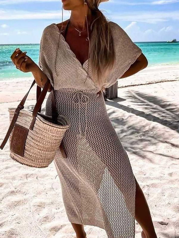 Sarong Women Crocheted | Open Knit and Relaxed Drape in Beige#colour_beige