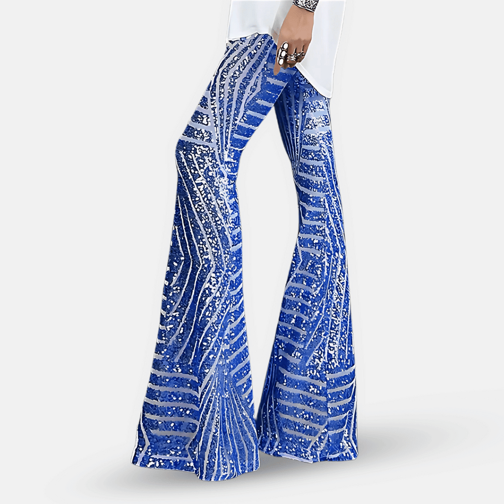 Flare Pants Women Sequin | High Waist and Flared Hem in Blue#colour_blue