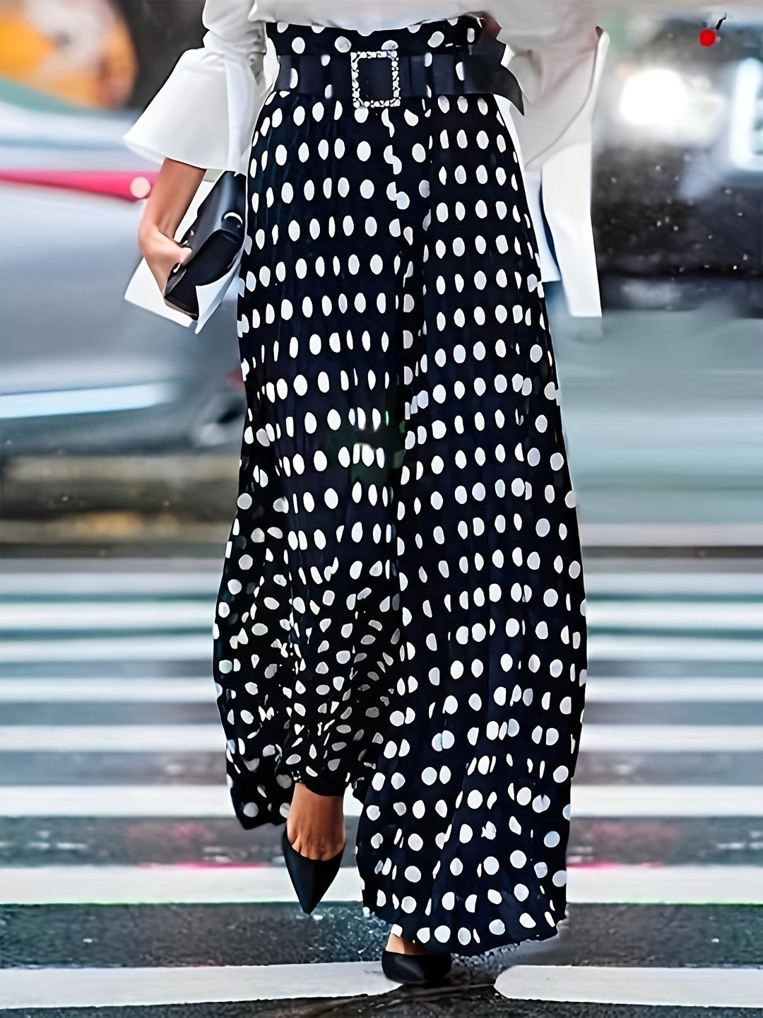 Palazzo Pants Women Polka Dot | Wide Leg and Belted Waist in Polka Dots#colour_polka-dots
