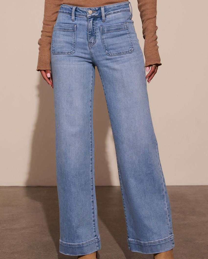 Baggy Pants Women with Relaxed Make and High Waist in Light Blue#colour_light-blue
