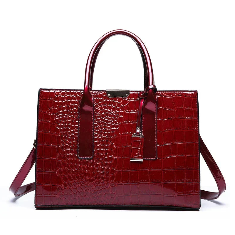 Leather Handbags Women Croc Embossed | Structured Shape and Strap in Burgundy#colour_burgundy