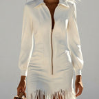 A Line Dress Women with Full Length in White#colour_white