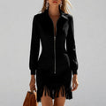 A Line Dress Women with Full Length in Black#colour_black