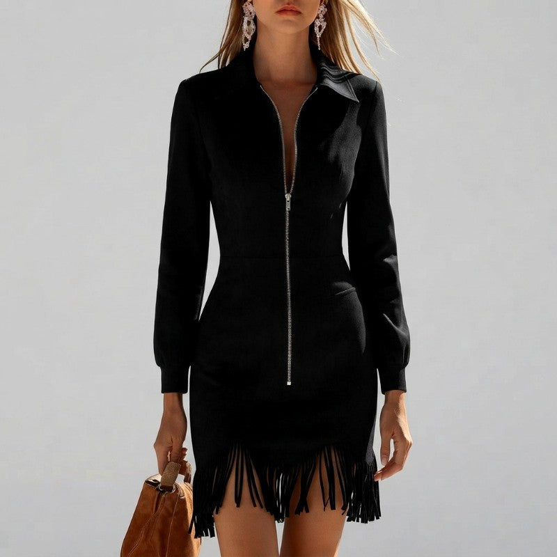 A Line Dress Women with Full Length in Black#colour_black