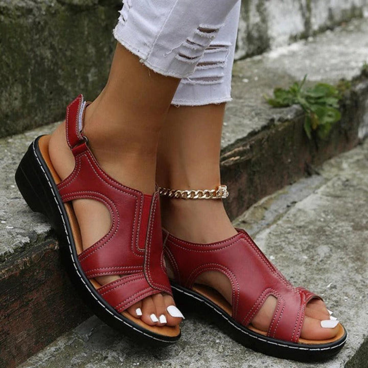 Sandals Women with Arch Support | Cushioned Footbed and Straps in Red#colour_red