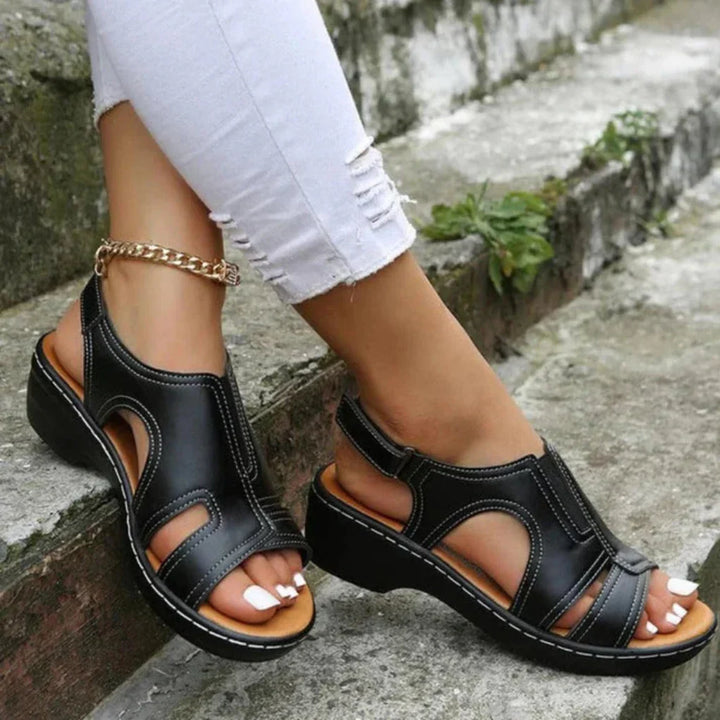 Sandals Women with Arch Support | Cushioned Footbed and Straps in Black#colour_black