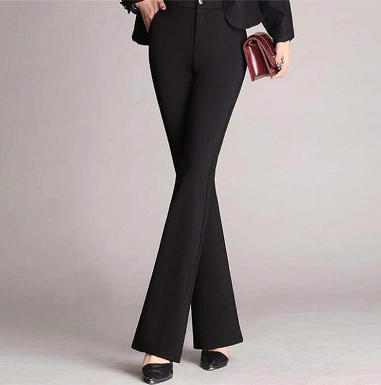 Dress Pants Women High Waist | Flared Leg and Back Zip in Black#colour_black