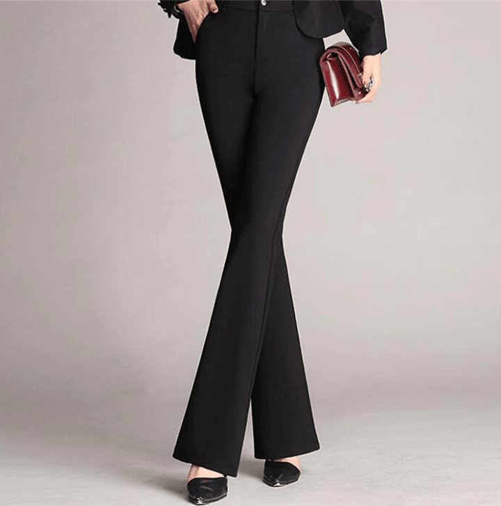 Dress Pants Women High Waist | Flared Leg and Back Zip in Black#colour_black