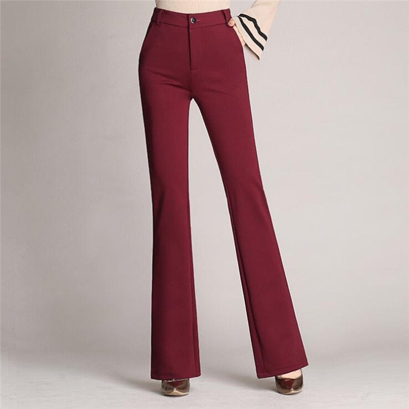 Dress Pants Women High Waist | Flared Leg and Back Zip in Red#colour_red