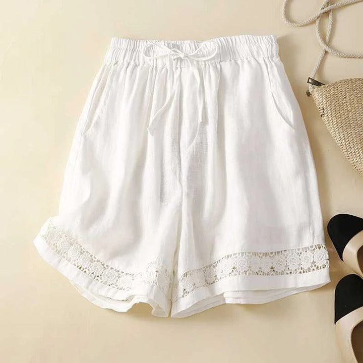 White Shorts Women Embroidered | Relaxed Fit and Elastic Waist in White#colour_white