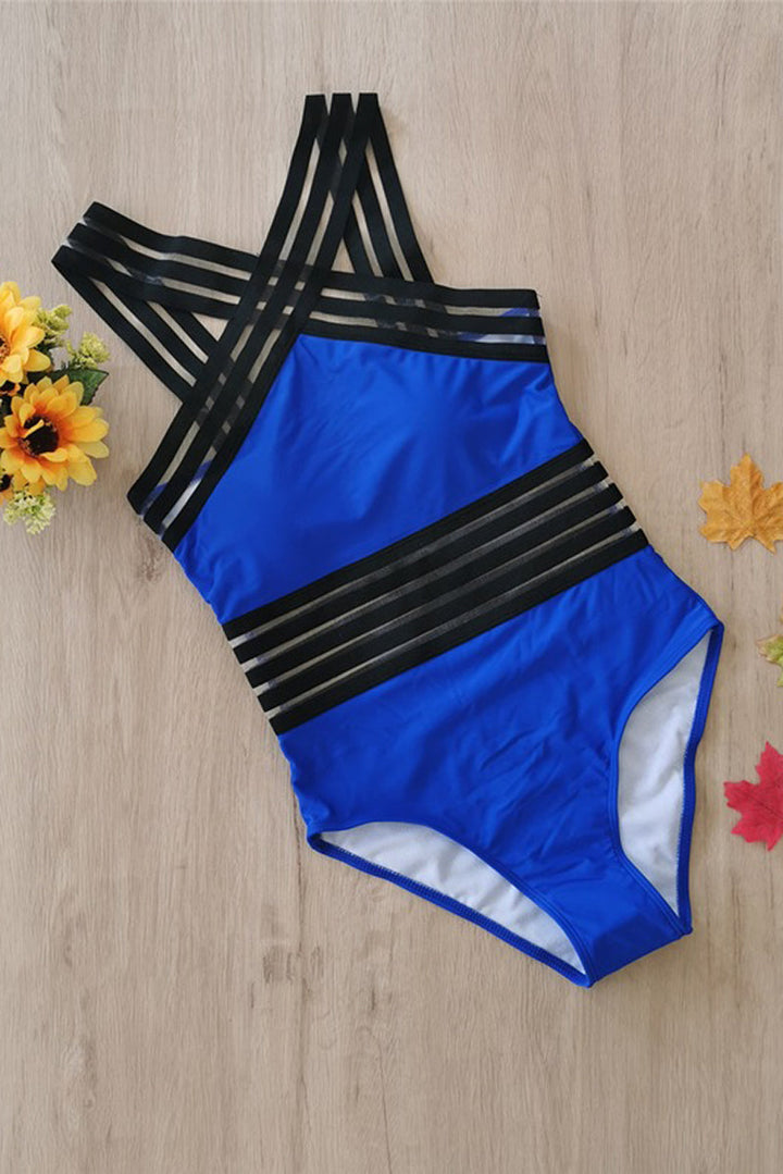 One Piece Swimsuit Women Strappy | Monokini Cut and Open Back in Sky Blue#colour_sky-blue