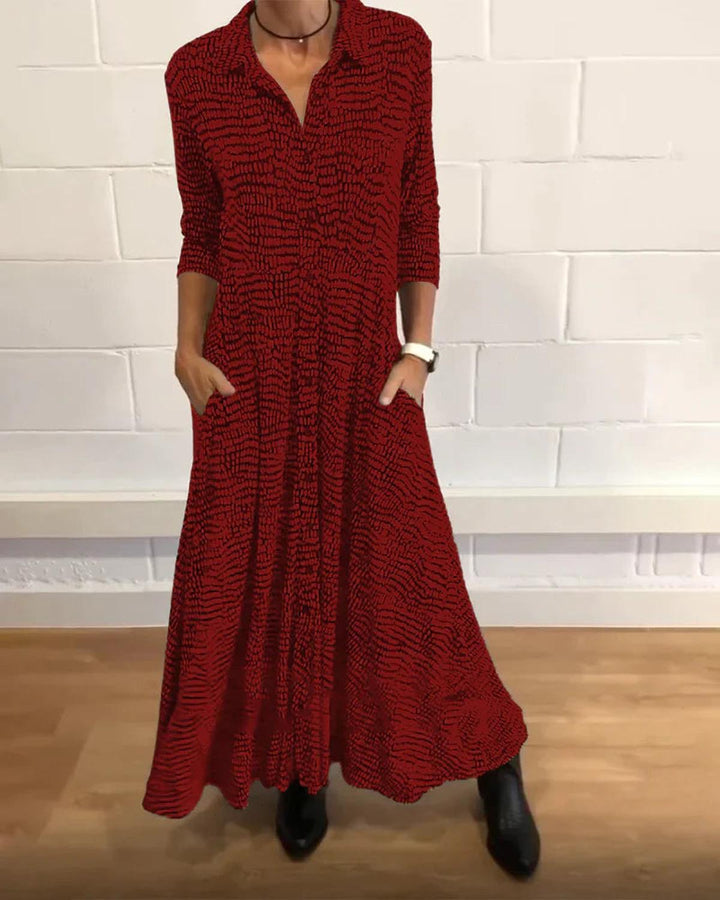 Shirt Dress Women V Neck | Relaxed Fit and Maxi Length in Red#colour_red