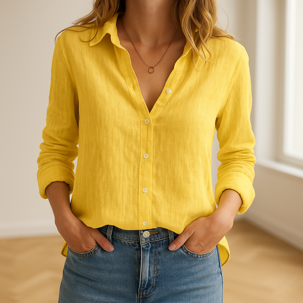 Long Sleeve Shirt Women Classic | Collar and Full Button Front in Yellow#colour_yellow