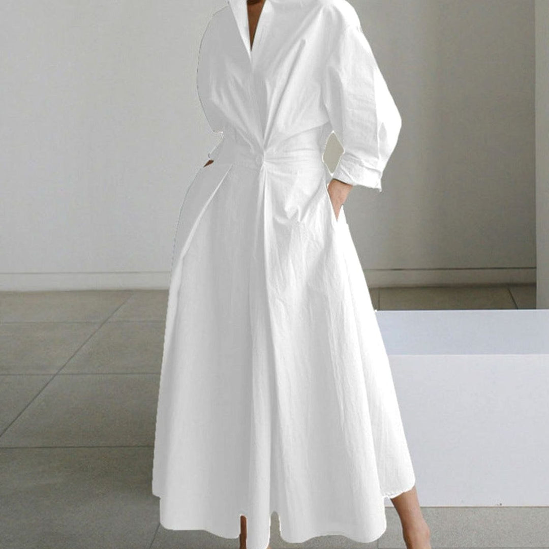 Shirt Dress Women Printed | Collar and Wrap Front in White#colour_white