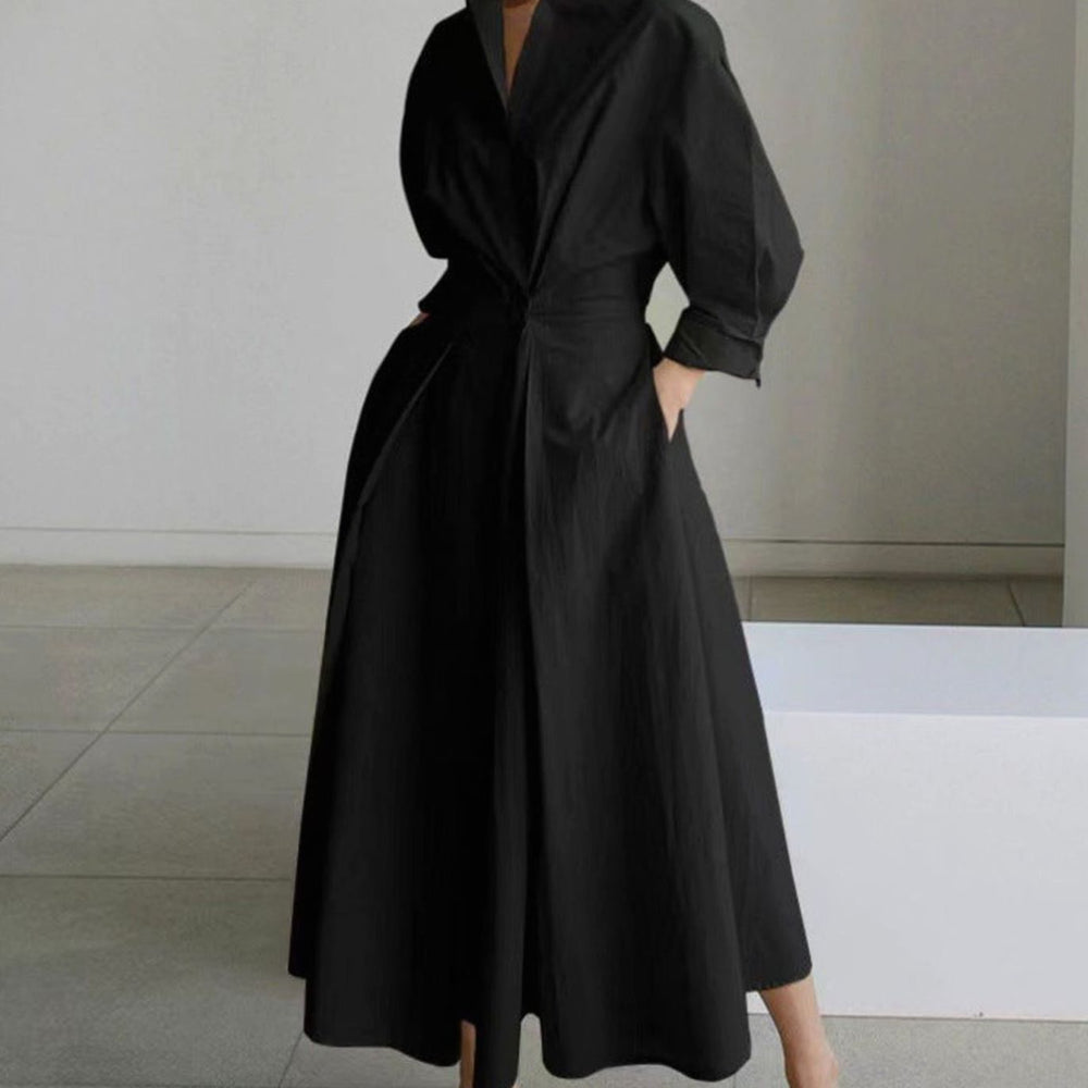 Shirt Dress Women Printed | Collar and Wrap Front in Black#colour_black