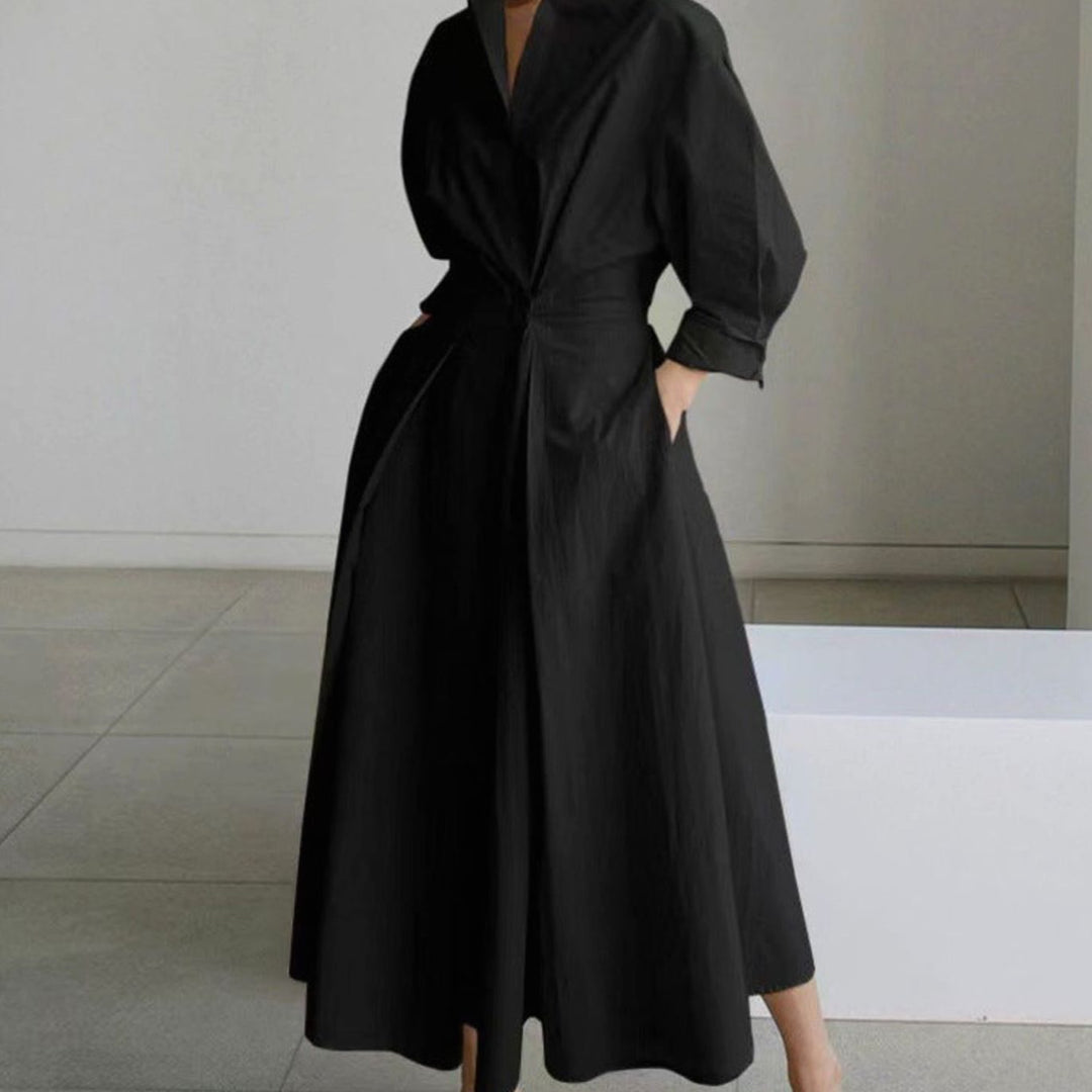 Shirt Dress Women Printed | Collar and Wrap Front in Black#colour_black