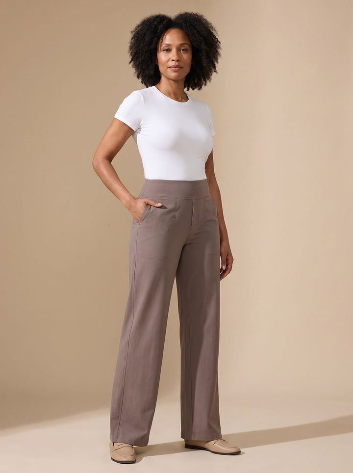 Palazzo Women High Waist | Wide Leg and Side Pockets in Taupe#colour_taupe