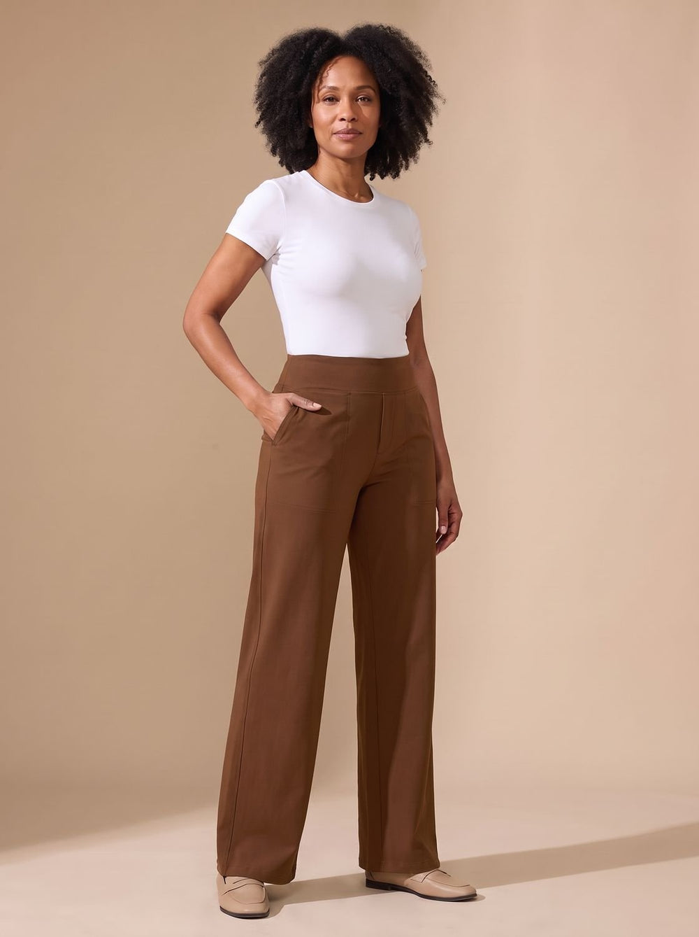 Palazzo Women High Waist | Wide Leg and Side Pockets in Brown#colour_brown