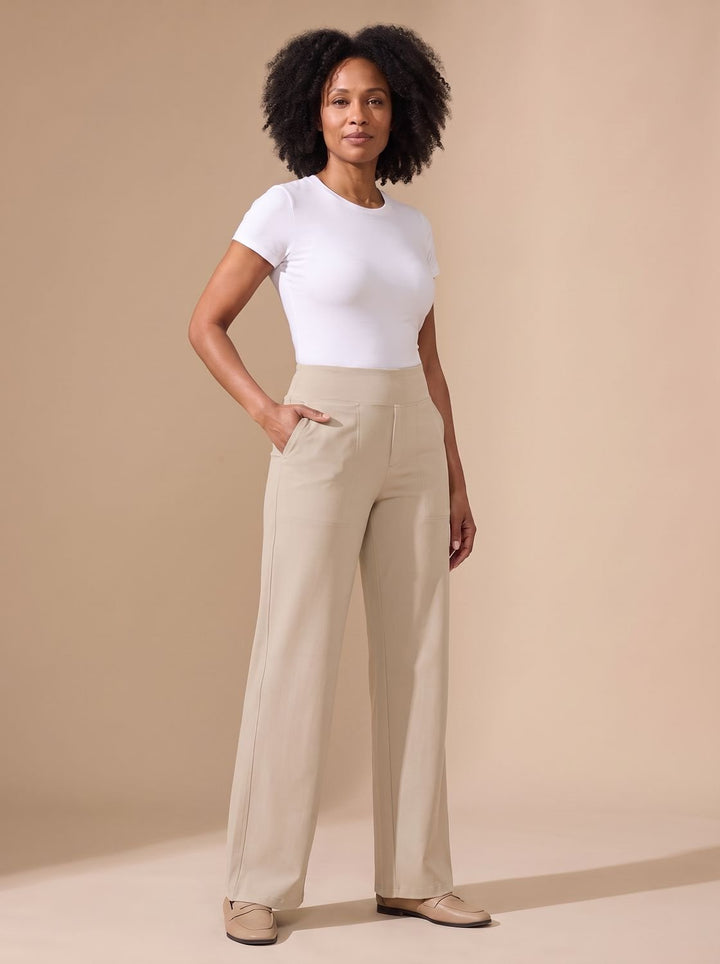 Palazzo Women High Waist | Wide Leg and Side Pockets in Cream#colour_cream