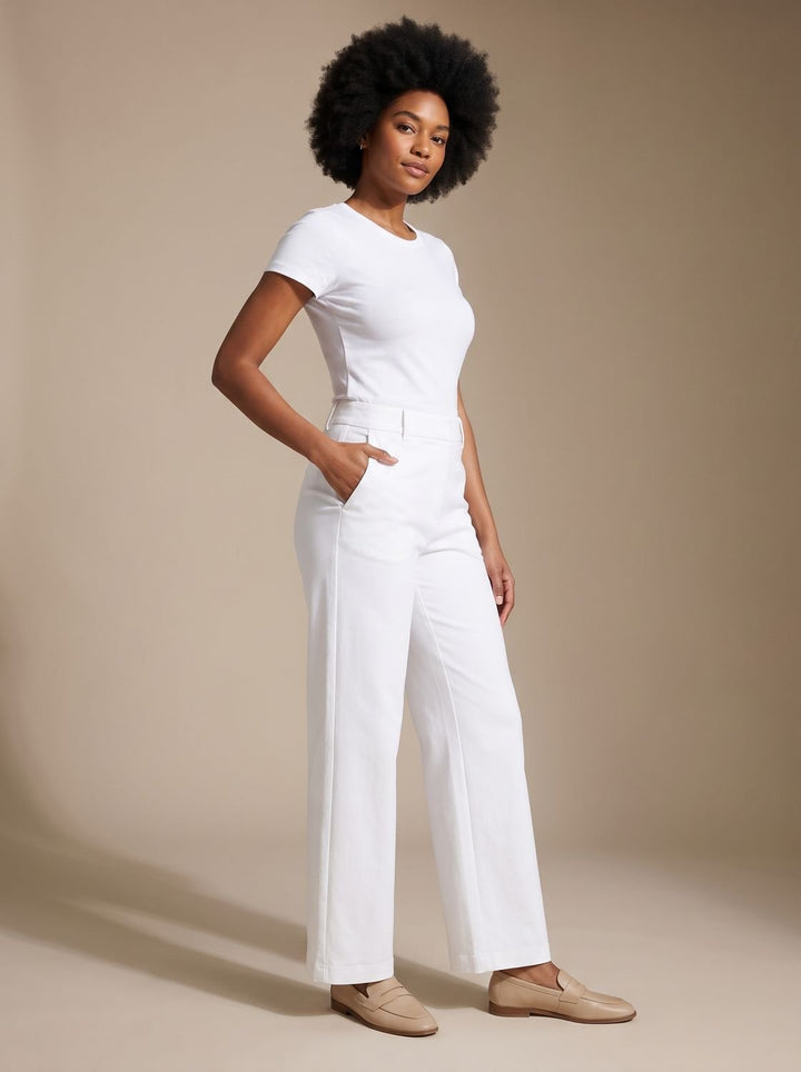 Palazzo Women High Waist | Wide Leg and Side Pockets in White#colour_white