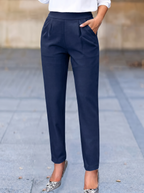 Black Work Pants Women with Pleated Fall in Blue#colour_blue