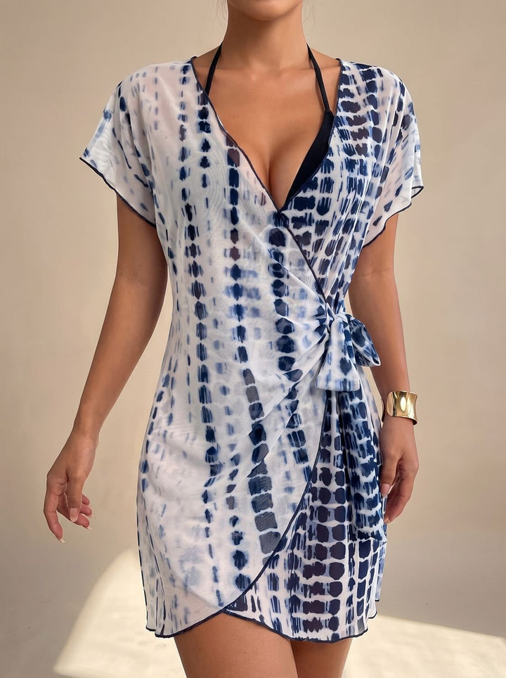 Sarong Women Tie Dye | Wrap Front and Short Sleeves in White#colour_white